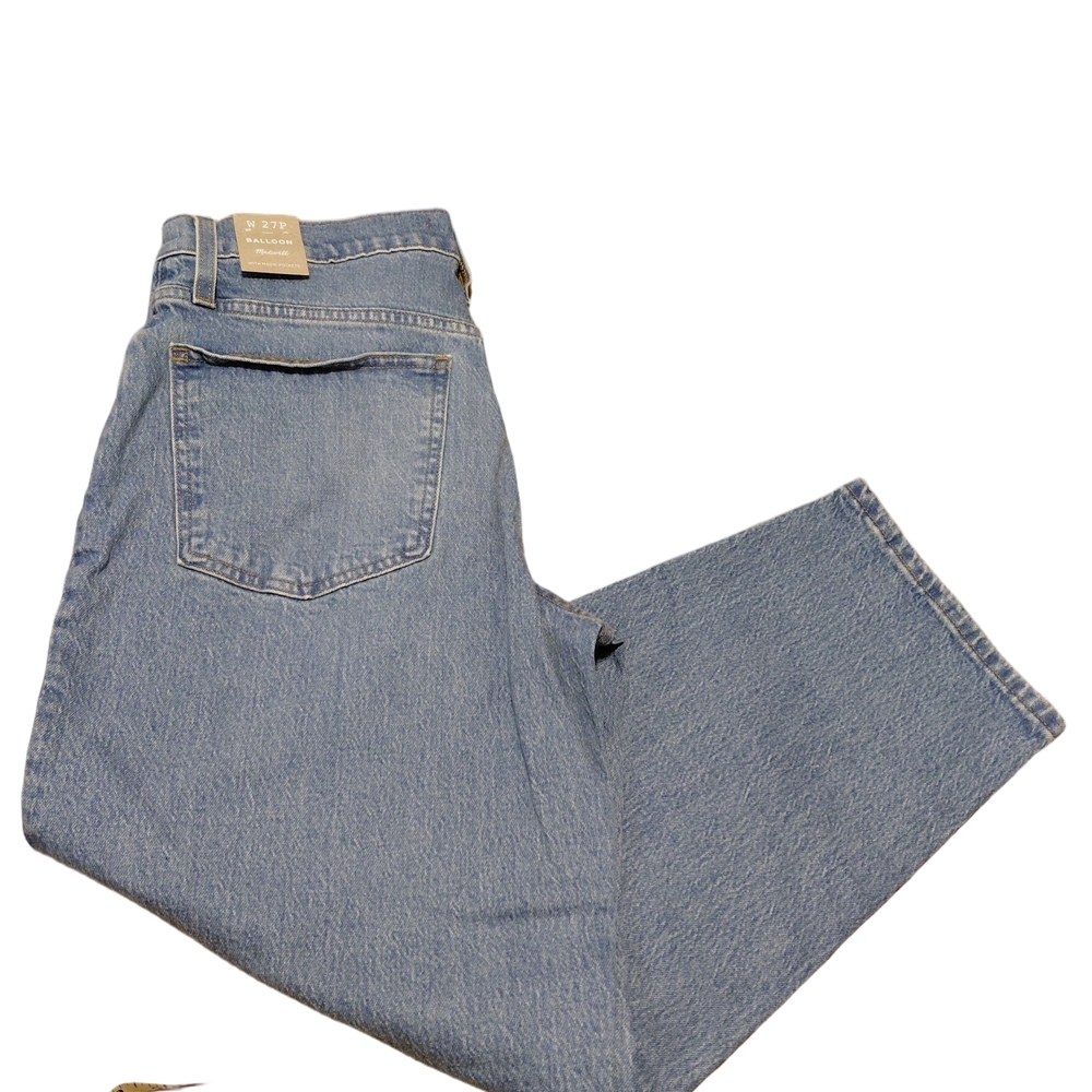 NWT Madewell Balloon Jeans 27P Petite High Rise Magic Pockets Light Wash - Picture 2 of 11
